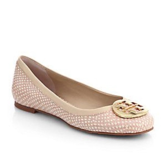 Tory Burch Reva Flat Beige/Cream Polka Dot Snake Spring Dune w/Gold Size 7 $248 - Picture 1 of 11